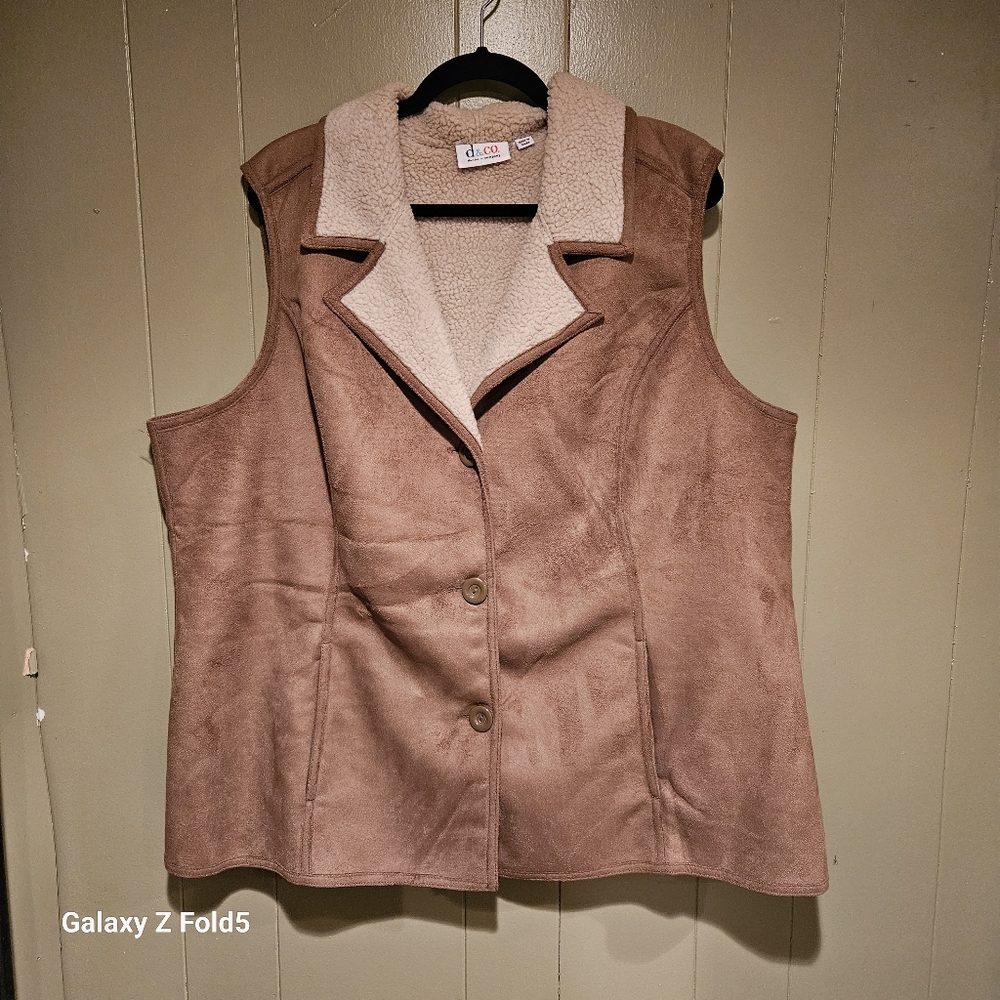 Sherpa Lined Faux Suede Vest, Beige, Size 2X - Trendy Comfort & Style Stretch